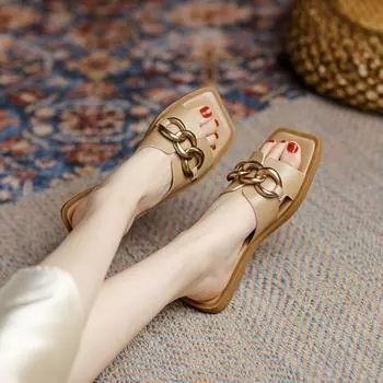 Новые летние сандалии Современные тапочки Женская обувь на плоской подошве с каблуком Модная обувь Женские однотонные женские тапочки Дизайнерские шлепанцы 37 абрикосовый