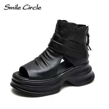 Новые летние сандалии в литературном стиле, дышащие повседневные сандалии на толстой подошве, модная женская обувь Tide 35 чёрный