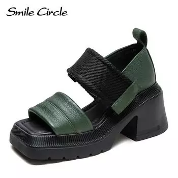 Новые летние сандалии в литературном стиле на липучке с толстой подошвой в стиле пэчворк, легкая роскошная женская обувь с квадратной головкой и нишей 34 чёрный