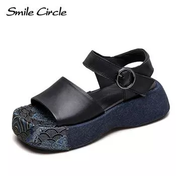 Новые летние сандалии в стиле кантри с толстой подошвой, легкие роскошные сандалии на липучке цвета, модная женская обувь Tide 35 коричневый