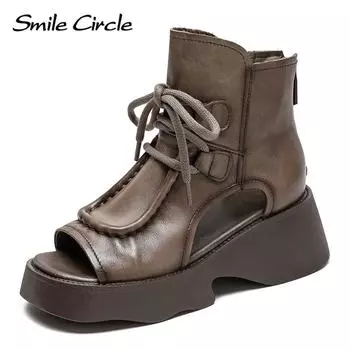 Новые летние сандалии в стиле ретро в стиле «рыбий рот», сандалии с утолщенной подошвой и молнией сзади, повседневная женская обувь 35 чёрный