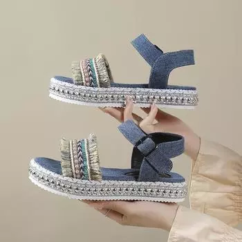 Новые летние сандалии, женские римские сандалии на платформе с пряжкой, удобные женские сандалии 35 чёрный