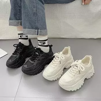 Новые летние сетчатые дышащие повседневные туфли на толстой подошве, однотонные туфли для пап, кроссовки для бега для студентов 35