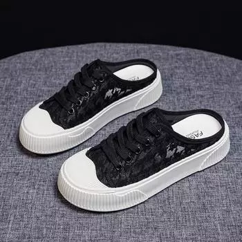 Новые летние сетчатые дышащие универсальные полутапочки, белые туфли, женские сандалии, верхняя одежда, тапочки-лодочки для ленивых, женская обувь 35 чёрный