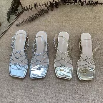 Новые летние сексуальные босоножки на круглом каблуке с квадратным носком и тонким ремешком, модные удобные туфли на высоком каблуке с открытым носком НЕТ:А25-24 35