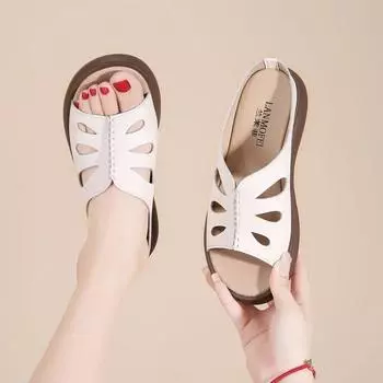 Новые летние шлепанцы с открытым носком на толстой подошве, уличные сандалии одной линии, пляжная женская обувь 35 белый