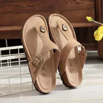 Новые летние шлепанцы с пробковой стелькой, повседневные мужские и женские кожаные нескользящие тапочки из пробки, скользящие туфли 36