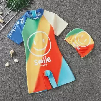 Новые летние слитные купальники с шапочками для мальчиков и малышей - Мультяшные дизайны 3XL 130-140 CM