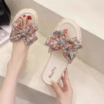 Новые летние стильные модные и элегантные повседневные сандалии с сетчатым бантом, легкие шлепанцы с круглым носком и открытым носком на плоской подошве НЕТ:666 35