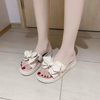 Новые летние стильные модные и элегантные сандалии на платформе с бантом, однотонные легкие шлепанцы на плоской подошве с открытым носком НЕТ:8672 35