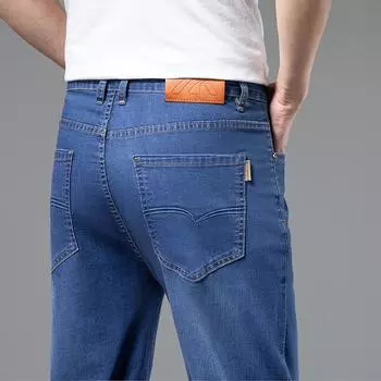 Новые летние свободные прямые стрейчевые легкие деловые джинсы мужские брюки 28
