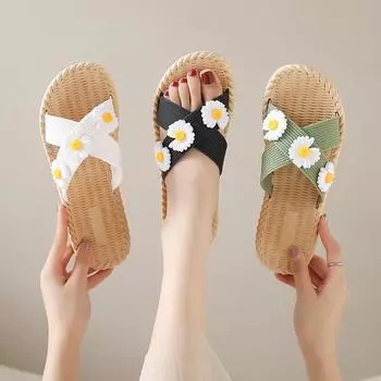 Новые летние тапочки Daisy Three Flowers женские модные и удобные нескользящие сандалии на плоской подошве 36/37 белый