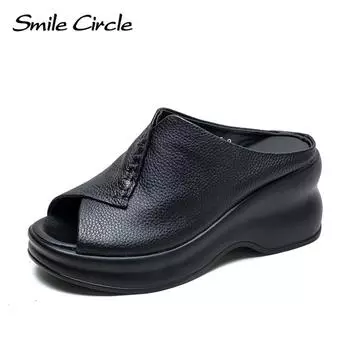 Новые летние тапочки для отдыха на толстой подошве в стиле «рыбий рот» в стиле ретро, простая удобная дышащая модная женская обувь 35 чёрный