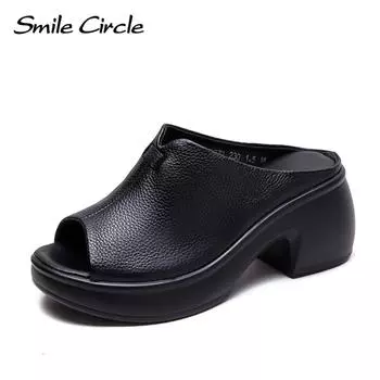 Новые летние тапочки из воловьей кожи с толстым слоем подошвы «рыбий рот», сандалии в стиле ретро, удобная женская обувь для отдыха 35 чёрный