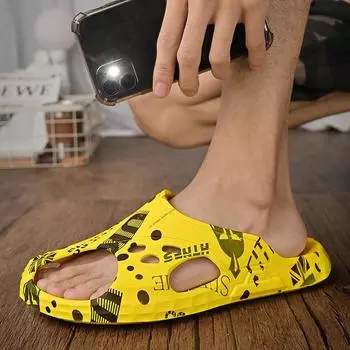 Новые летние тапочки, мужские уличные повседневные универсальные сандалии на мягкой подошве с толстой подошвой, полукомплекты 38 жёлтый