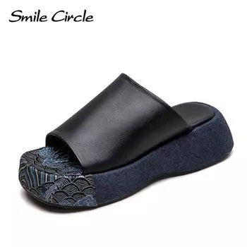 Новые летние тапочки на толстой подошве с открытым ртом в стиле ретро, уличные тапочки в стиле кантри, модная кожаная женская обувь для отдыха 35 чёрный