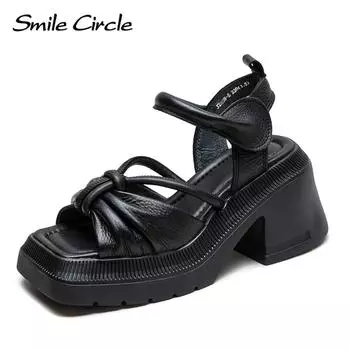 Новые летние темпераментные комбинированные сандалии с толстой подошвой, удобная модная женская обувь на липучке 34 чёрный