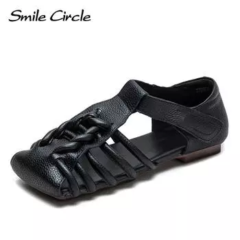 Новые летние тканые дышащие полые сандалии в стиле ретро с квадратной головкой, удобная легкая женская обувь в римском стиле 35 чёрный