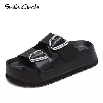 Новые летние толстой подошвой, верхняя одежда для отдыха, модные тапочки-боккен, универсальная кожаная удобная женская обувь 35 чёрный