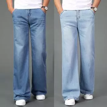 Новые летние тонкие мужские расклешенные джинсы с высокой талией, длинные расклешенные джинсы для мужчин, джинсы Hommes, мужские джинсы-клеш 28 темно-синий
