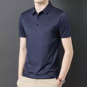 Новые летние товары, бесшовные и бесследные мужские однотонные однотонные с короткими рукавами модные повседневные мужские футболки с лацканами среднего возраста M