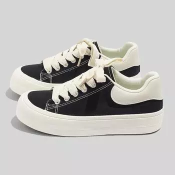 Новые летние трендовые дышащие парусиновые туфли Niche Универсальные женские туфли Толстая подошва Черные повседневные туфли 35 белый