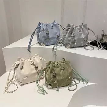 Новые летние трендовые однотонные модные сумки, модная простая сумка-ведро на одно плечо с наклоном и крестом, повседневная сумка-ведро для поездок на работу