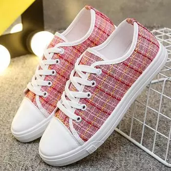 Новые летние трендовые парусиновые туфли, женские модные повседневные женские кроссовки, разноцветные туфли на шнуровке с круглым носком для женщин на плоской подошве 38 красный