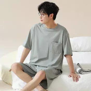 Новые летние трикотажные хлопковые мужские пижамные комплекты с короткими рукавами, мужской пижамный комплект, пижама для отдыха для мужчин, костюм для сна, домашняя одежда, одежда L