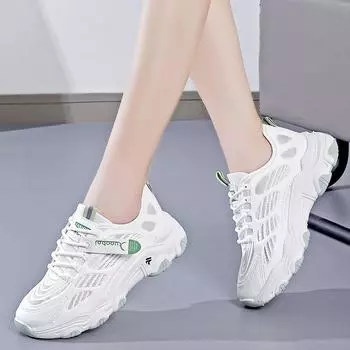 Новые летние туфли 2024 года с сетчатым лицевым покрытием для папы, женские дышащие белые туфли для студентов, повседневная спортивная обувь D0068 35 зелёный