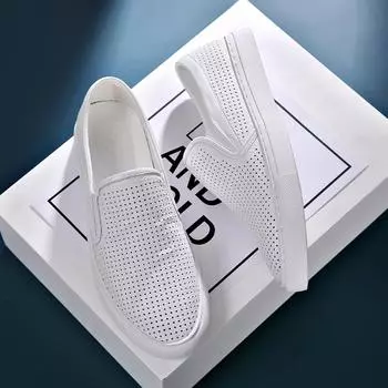 Новые летние туфли для мужчин, модная повседневная обувь из натуральной кожи, дышащая обувь для скейтборда из микропоры, удобные мокасины без застежек 38 белый