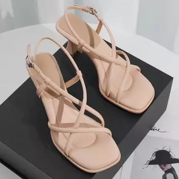 Новые летние туфли на каблуках Crossover сандалии с квадратным носком на шнуровке женские туфли на шпильках римские туфли на шпильках 36 чёрный