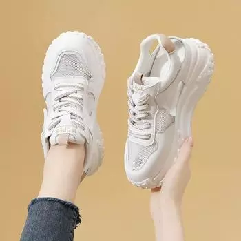 Новые летние туфли на платформе с сетчатой поверхностью, женские дышащие сетчатые туфли для папы, женские спортивные белые туфли, универсальная мода 34