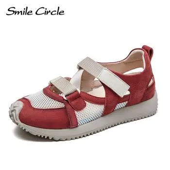 Новые летние туфли с цветными блоками в спортивном стиле для отдыха, одиночные туфли на липучке, дышащая кожаная женская обувь с сеткой 35 красный