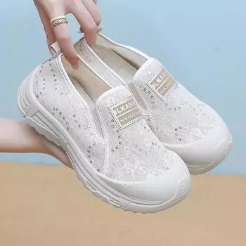 Новые летние туфли с кружевной сеткой, женские, с мягкой подошвой, легкие, дышащие, модные, повседневные, сотни женских одинарных туфель 35 чёрный