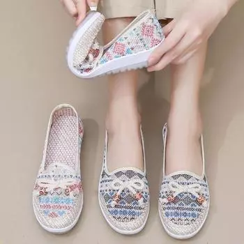 Новые летние туфли с сетчатой подкладкой, старые тканевые туфли в Пекине, женская модная повседневная обувь на мягкой подошве, обувь для мам среднего и пожилого возраста, сетчатая обувь 35 темно-синий