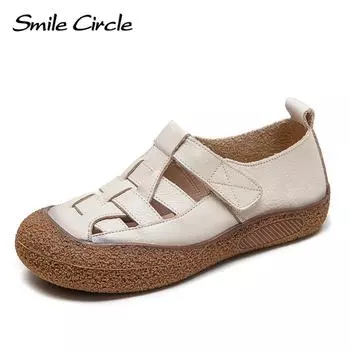 Новые летние туфли в стиле ретро с дышащими отверстиями, сандалии, простая удобная женская обувь для отдыха 35 коричневый