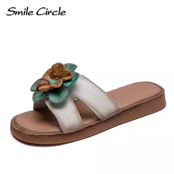 Новые летние удобные тапочки на плоской подошве с цветочным принтом в стиле ретро, универсальная кожаная женская обувь для отдыха 35 жёлтый