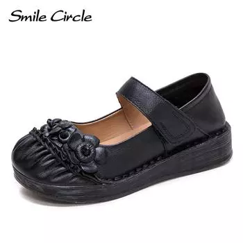 Новые летние удобные туфли для мам в этническом стиле с цветами, модные туфли на одинарной платформе, женская обувь из воловьей кожи с несколькими слоями головы 36 чёрный