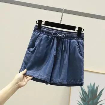 Новые летние укороченные джинсы из тенселя, женские тонкие длинные брюки, визуально стройнящие, повседневные, с эластичной талией, в корейском стиле, брюки-шаровары женские Dark blue shorts L