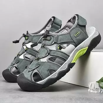 Новые летние уличные мужские повседневные сандалии из натуральной кожи, брендовая пляжная обувь высокого качества, модная обувь для воды, прогулочная обувь 38 чёрный