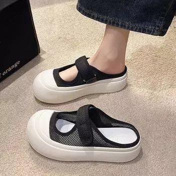 Новые летние женские белые туфли Muffin с мягкой подошвой и большой головкой, дышащая сетчатая обувь на липучке Baotou, женская обувь для полуухода 35