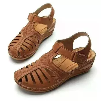 Новые летние женские босоножки на танкетке, босоножки на танкетке с открытым носком, повседневные женские туфли на платформе в стиле ретро с нескользящей подошвой из кожи 35