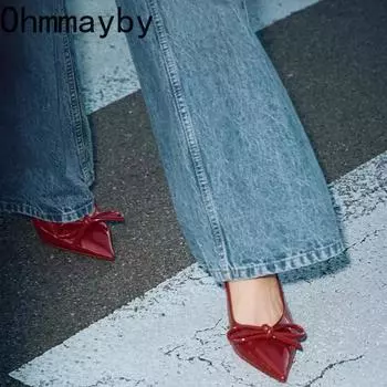 Новые летние женские босоножки на высоком каблуке, модные туфли с неглубокой бабочкой, элегантные туфли для свадебной вечеринки 34 красный