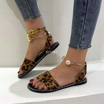 Новые летние женские босоножки с жемчужными бусинами, тапочки, женские босоножки на плоской подошве, шлепанцы, повседневные босоножки на плоской подошве с открытой пяткой, туфли 43 35