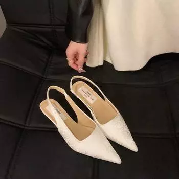 Новые летние женские босоножки, женская обувь на каблуке, однотонная женская обувь с острым носком, с ремешком на спине, без шнуровки 35 розовый