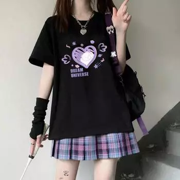 Новые летние женские футболки Harajuku в стиле ретро с графическим принтом, повседневные свободные топы с круглым вырезом и короткими рукавами, футболки унисекс S белый