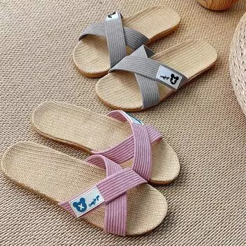 Новые летние женские льняные тапочки с перекрестными ремешками 35 красный