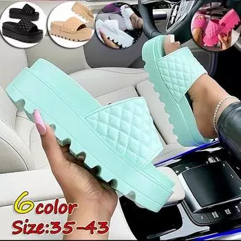 Новые летние женские модные пляжные тапочки, сандалии на платформе с открытым носком, однотонные шлепанцы, повседневные сандалии на танкетке, большие размеры 35-43 35 белый