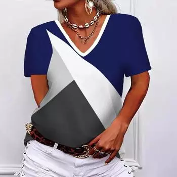 Новые летние женские модные полосатые футболки, однотонные топы с V-образным вырезом, футболки, женская повседневная стильная одежда с коротким рукавом, винтажный наряд S